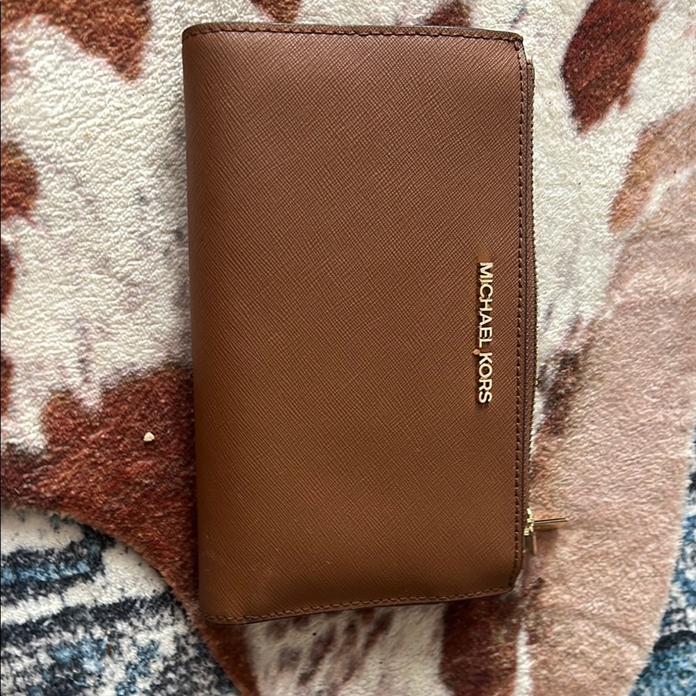 Michael Kors Tan Leather Wallet with Gold Accents